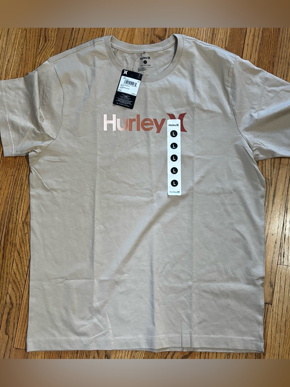 Hurley Short Sleeve Crewneck Tee in Taupe with Pink Logo